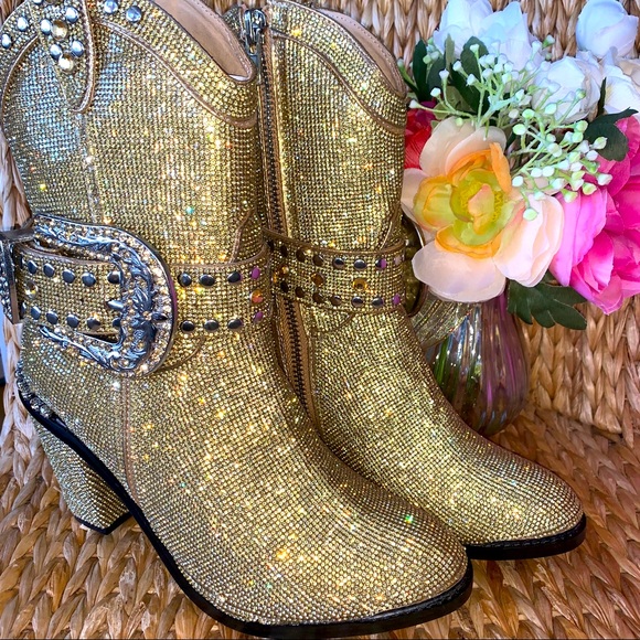 New Dolls Kill Honey Rhinestone Western Cowboy Boots - Picture 1 of 11